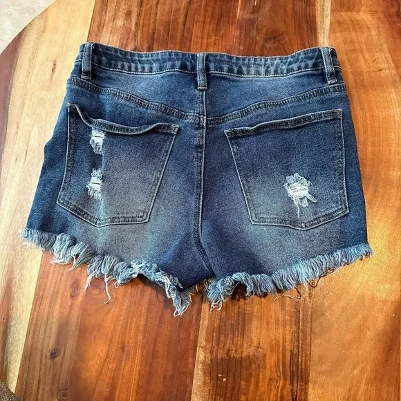 ZAFUL Size‎ 6 Denim Shorts Dark Wash Cut Off Distressed - Picture 4 of 4